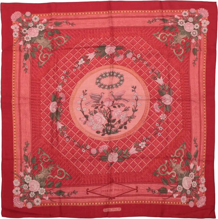 Hermès Hermès Carré 90 "JEUX DE PAILLE" Cashmere x Silk handkerchief in Red