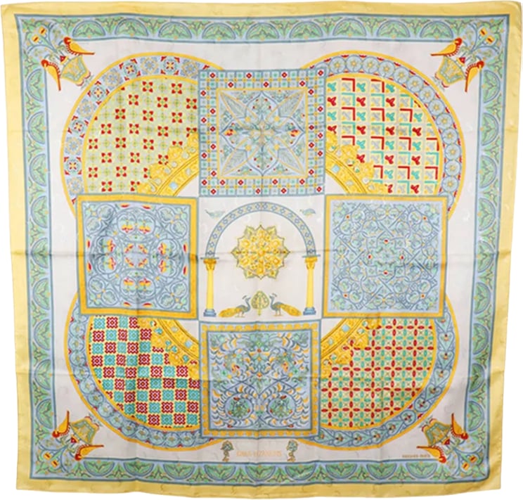 Hermès Hermès Carré 90 "CIELS BYZANTINS" Silk handkerchief in Yellow