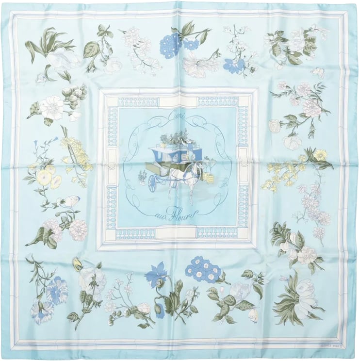 Hermès Hermès Carré 90 "Quai aux Fleurs" Silk handkerchief in Light Blue