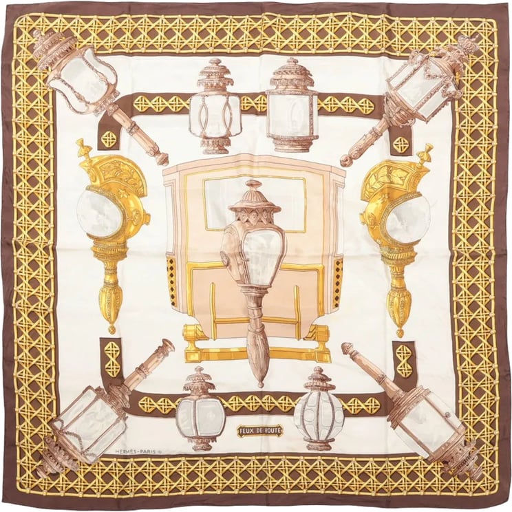 Hermès Hermès Carré 90 "FEUX DE ROUTE" Silk handkerchief in Brown