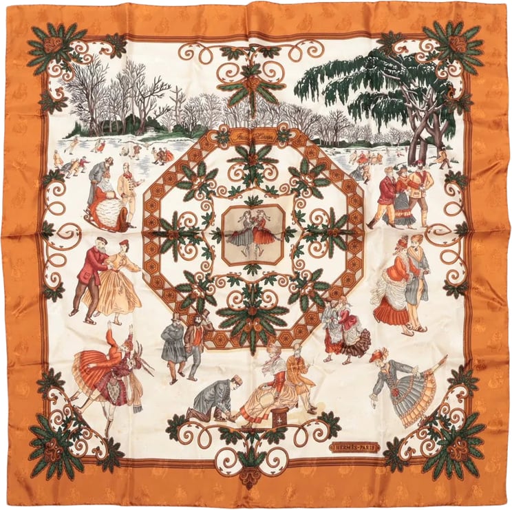 Hermès Hermès Carré 90 "Joies d’Hiver" Silk handkerchief in Brown