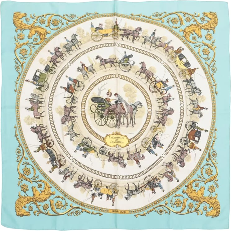 Hermès Hermès Carré 90 "LA PROMENADE DE LONGCHAMPS" Silk handkerchief in Blue