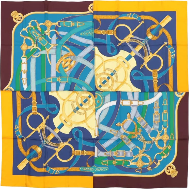 Hermès Hermès Carré 140 "Eperon d'Or" Silk handkerchief in Blue x Brown