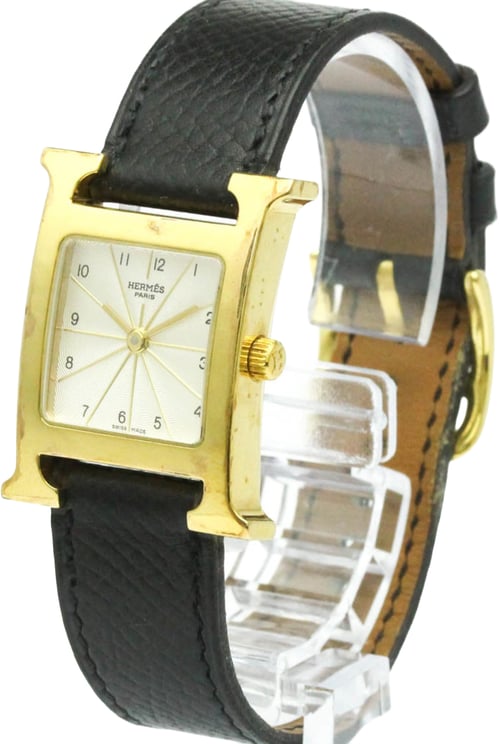 Hermès Hermes Heure H Quartz Plated Metal and Leather 21