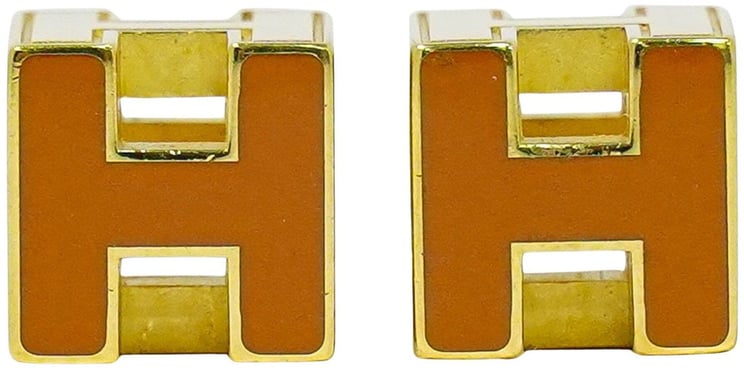 Hermès Hermes Cage d'H Stud Earrings Plated Metal with Enamel