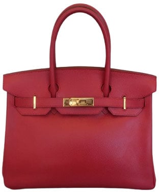 Hermès Hermes Birkin Handbag Red Courchevel with Gold Hardware 30