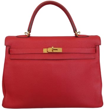 Hermès Hermes Kelly Handbag Red Clemence with Gold Hardware 35