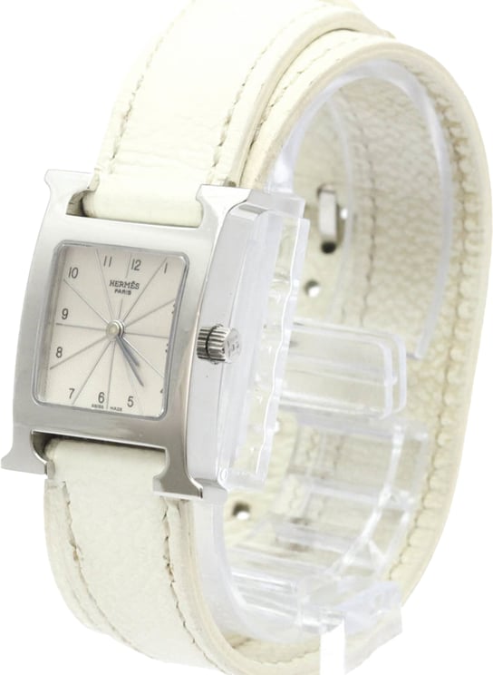 Hermès Hermes Heure H Double Tour Quartz Watch Stainless Steel and Leather 21