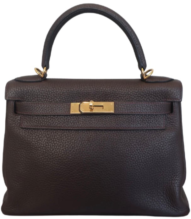 Hermès Hermes Kelly Handbag Brown Clemence with Gold Hardware 28