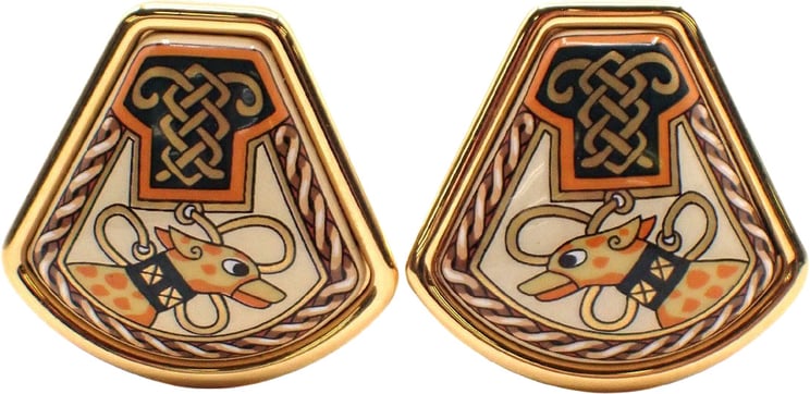 Hermès Hermes Vintage Clip-On Earrings Printed Enamel and Metal