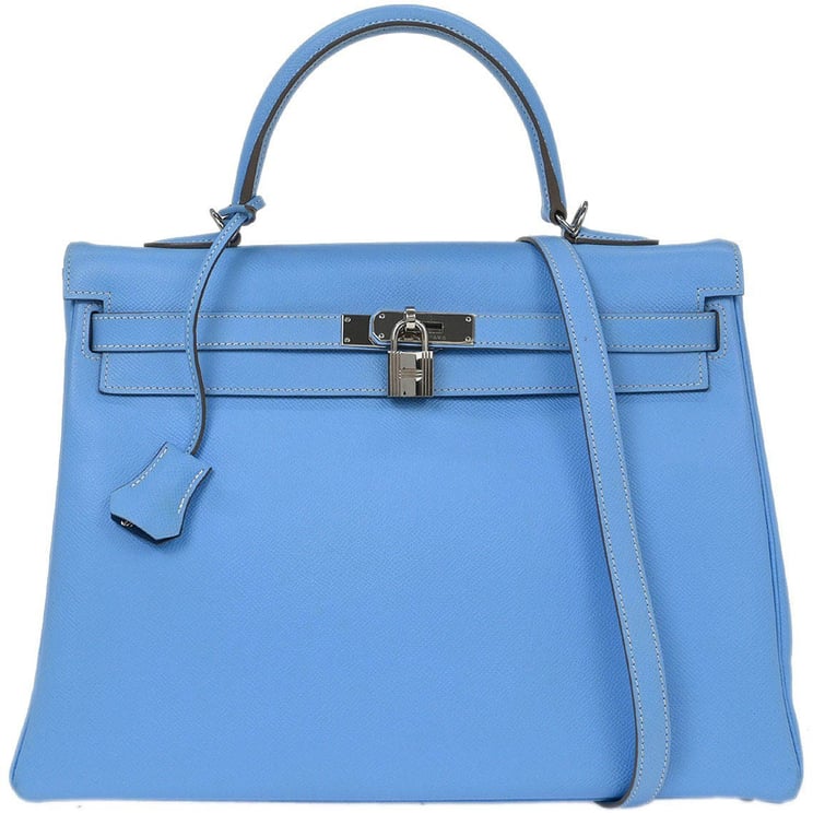 Hermès Hermes Kelly Handbag Blue Epsom with Palladium Hardware 35