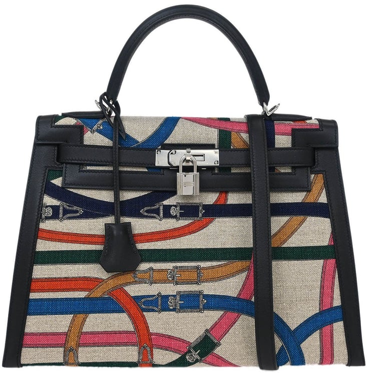 Hermès Hermes Kelly Handbag Cavalcadour Toile and Black Swift with Palladium Hardware 32
