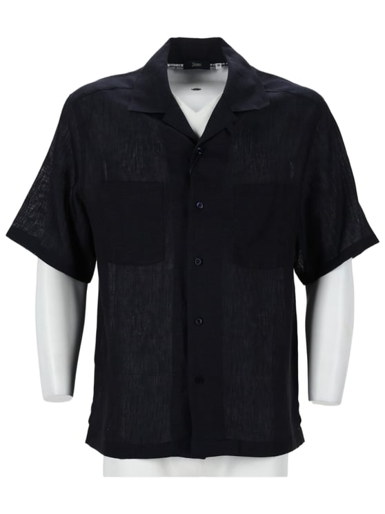 Herno Blue Short-Sleeved Linen Casual Shirt