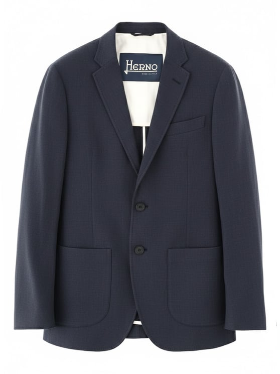 Herno Blue Linen-Blend Tailored Blazer