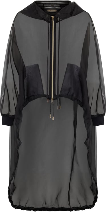Herno Long black transparent jacket with puff sleeves