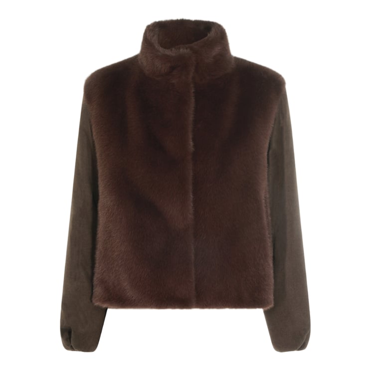 Herno Plush Brown Fur Panel Jacket with Cropped Silhouette