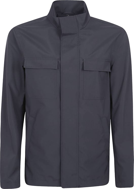 Herno Blue Jacket with High Collar and Concealed Closure