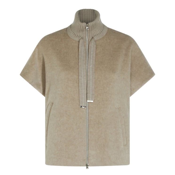 Herno Boxy Short Sleeve Coat With Ribbed High Collar