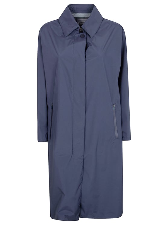 Herno Blue Coat with Classic Collar and Concealed Closure