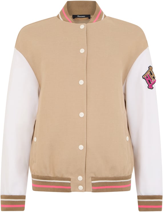 Herno Beige and white bomber jacket, comfortable and versatile