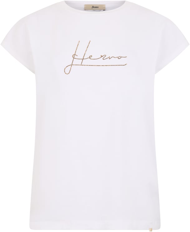 Herno White T-shirt with rhinestone logo