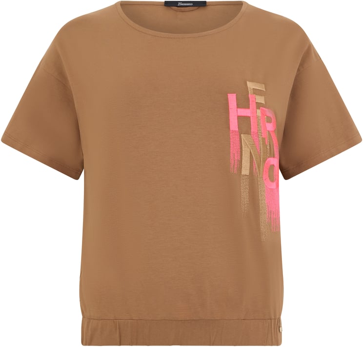 Herno Brown cotton T-shirt with vibrant print