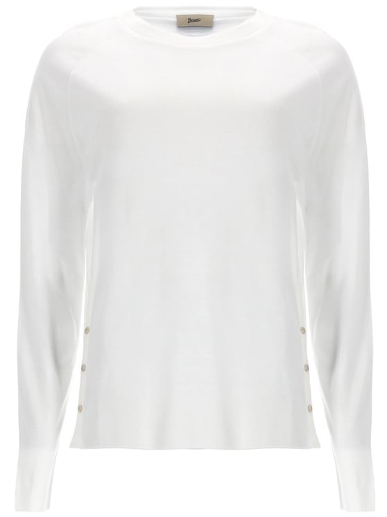 Herno Neutrals Side Buttons Lightweight Long-Sleeve Top