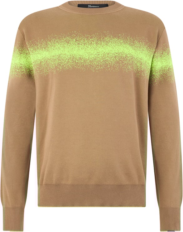 Herno Beige sweater with long sleeves and a fluorescent green element
