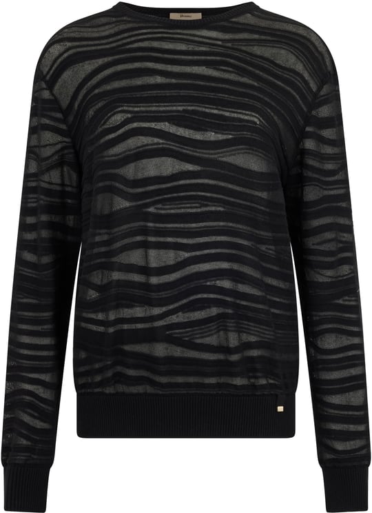 Herno Black sweater with a play of transparencies and stripe work