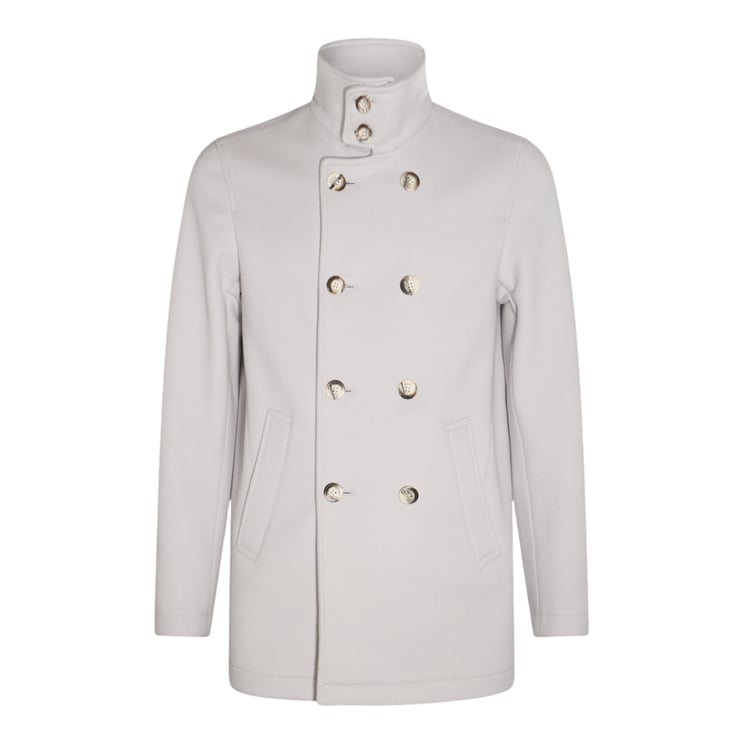 Herno Double-Breasted Coat With High Stand Collar And Minimalist Design