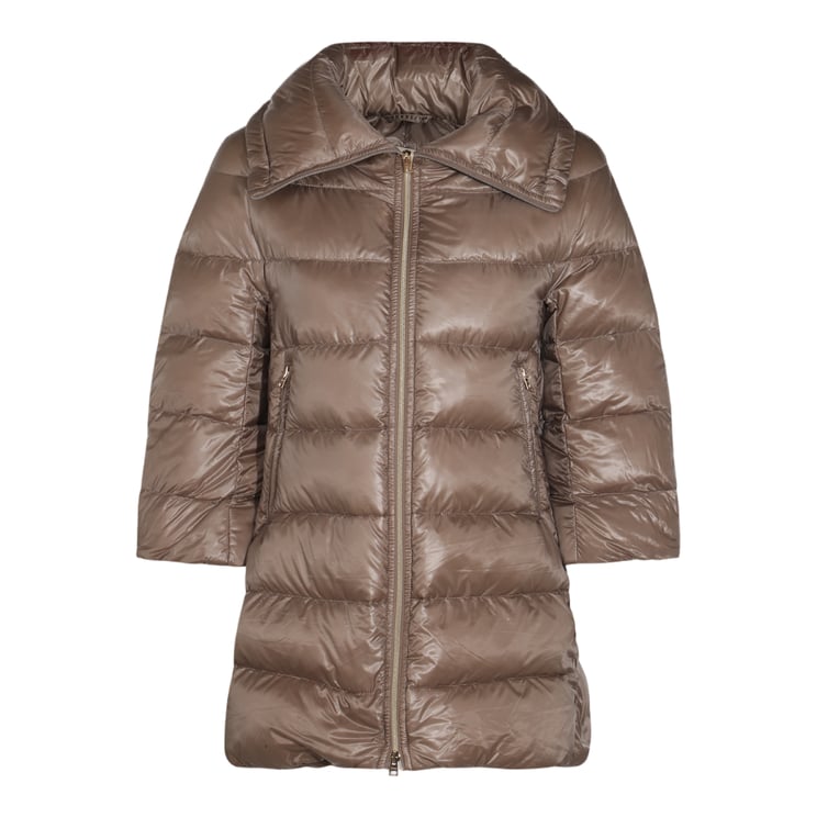 Herno Quilted Brown Jacket With Oversized Collar And Flared Hem