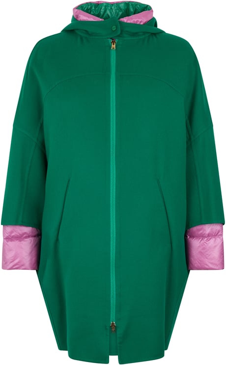 Herno Long green coat with elegant pink details