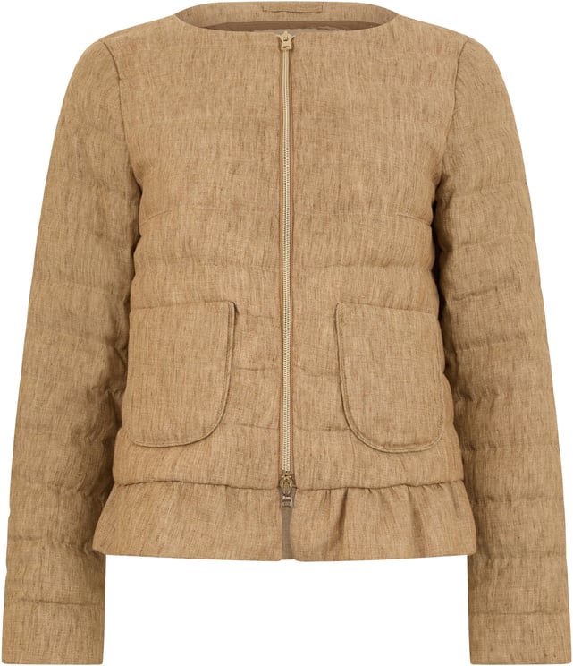 Herno Elegant beige jacket with a ruffle at the waist