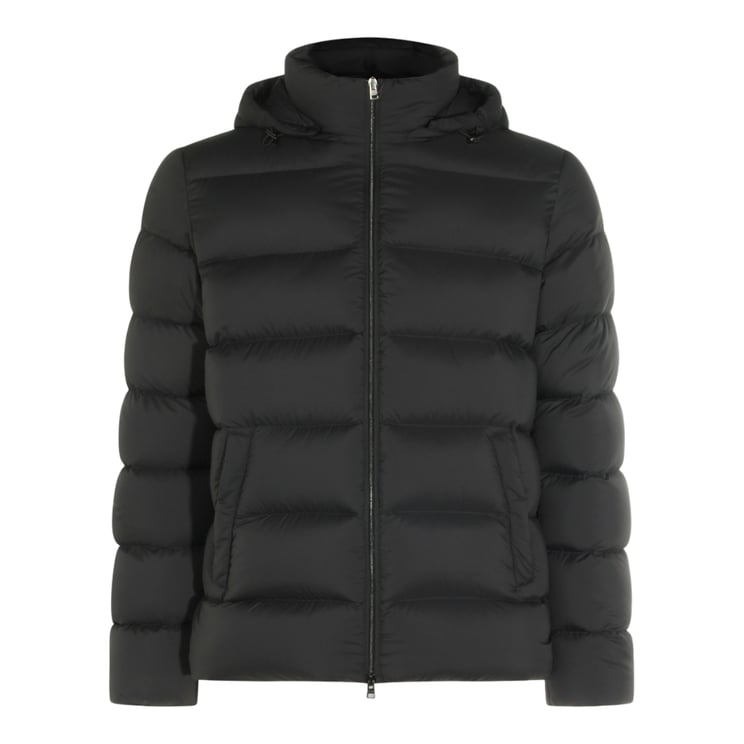 Herno Horizontal Quilted Black Puffer Jacket With Detachable Hood