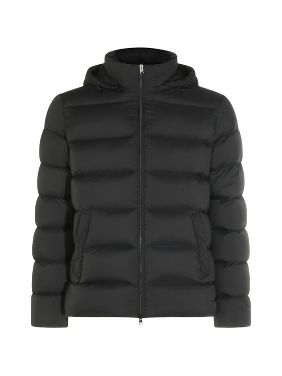 Herno Black Puffer Jacket With Horizontal Quilted Padding And Detachable Hood