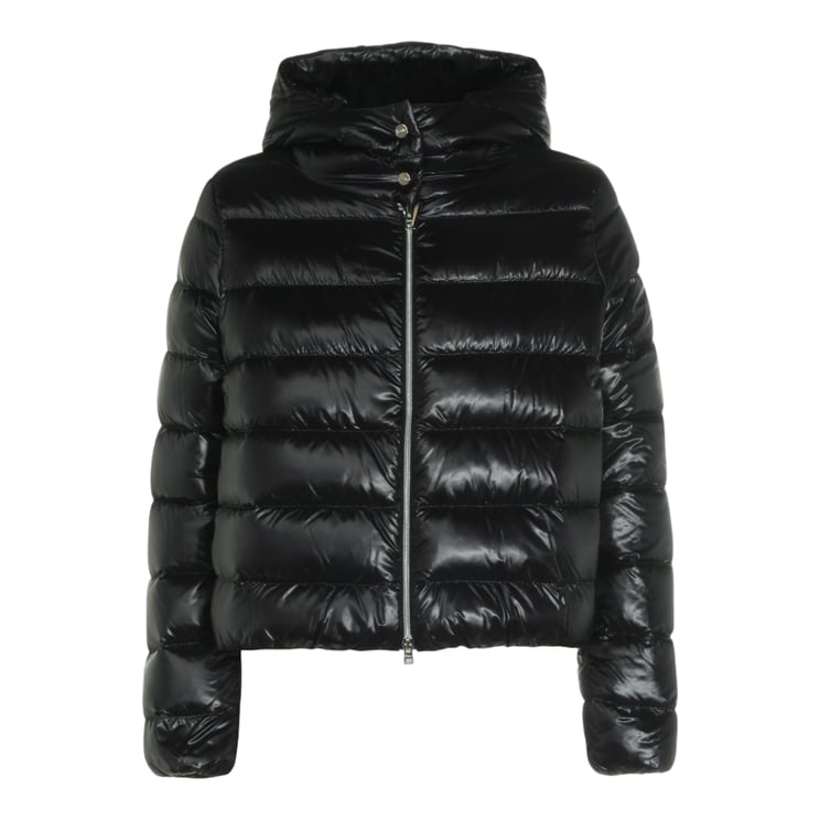 Herno Shiny Black Puffer Jacket With High Collar And Cropped Length
