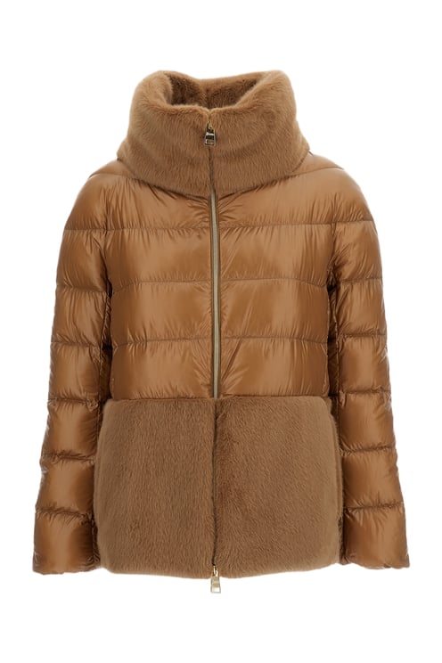 Herno Camel Faux Fur Goose Down Down Jacket