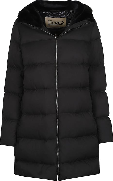 Herno A-shape In Arendelle Faux Fur Down Jacket Black