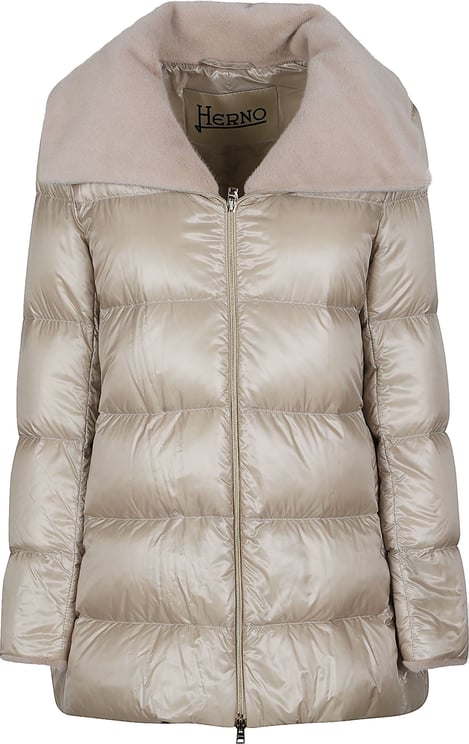 Herno A-shape Nylon Ultralight Faux Fur Down Jacket Nude