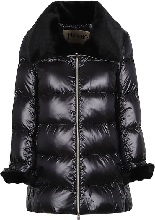 Herno A-shape Nylon Ultralight Faux Fur Down Jacket Black