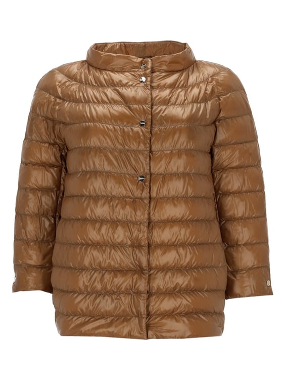 Herno Neutrals Shiny Quilted Three-Quarter Down Jacket