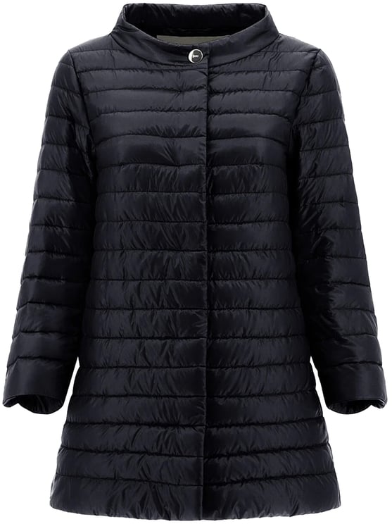 Herno Black Piumino Lightweight Quilted Flared Jacket