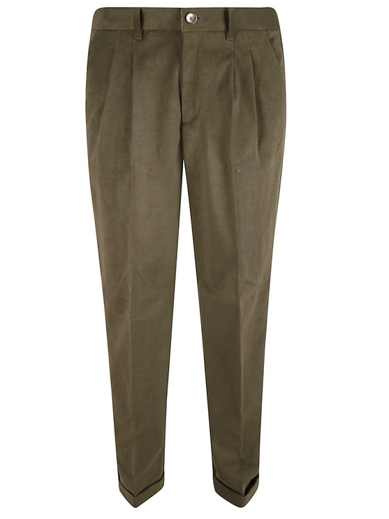 Herno Piece-Dyed Velvety Green Trousers With Tailored Fit