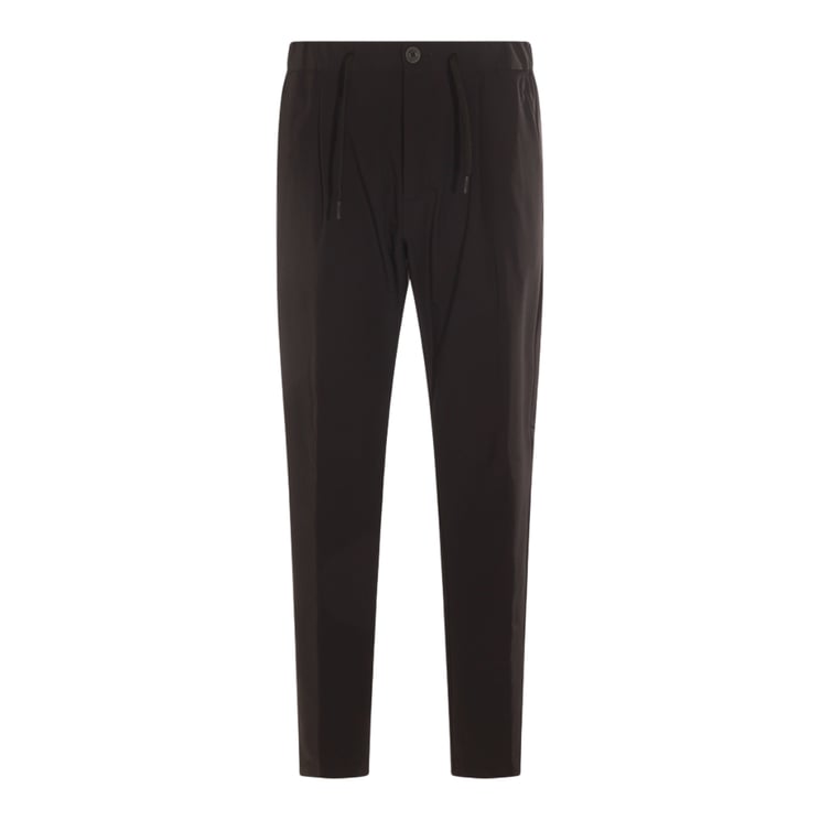 Herno Tapered Black Trousers with Drawstring Waist