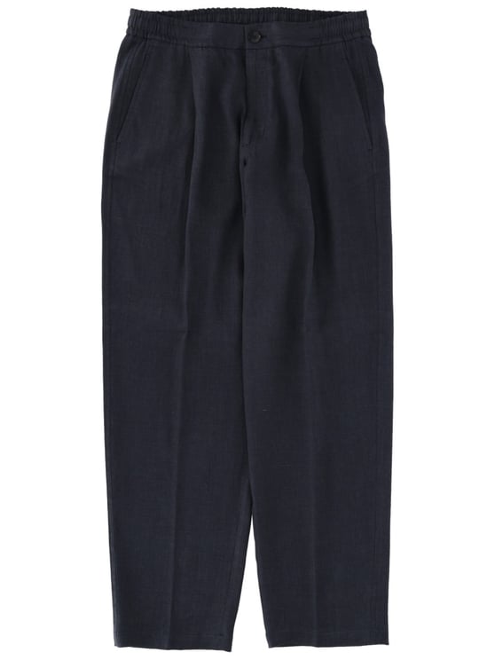 Herno Black Tapered Front Pleats Linen-Blend Formal Pants