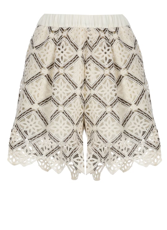 Herno Ivory Lace Cotton Shorts