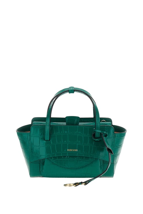 Hidesins Green Flap S Croc-Effect Leather Shoulder Bag