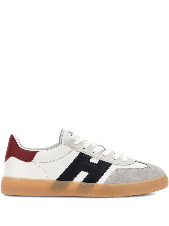 HOGAN White Low-Top Suede Overlay Logo Sneakers