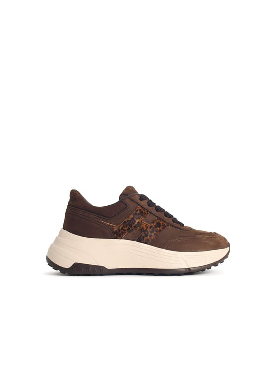 HOGAN Chunky Brown Sneakers with Leopard Detail