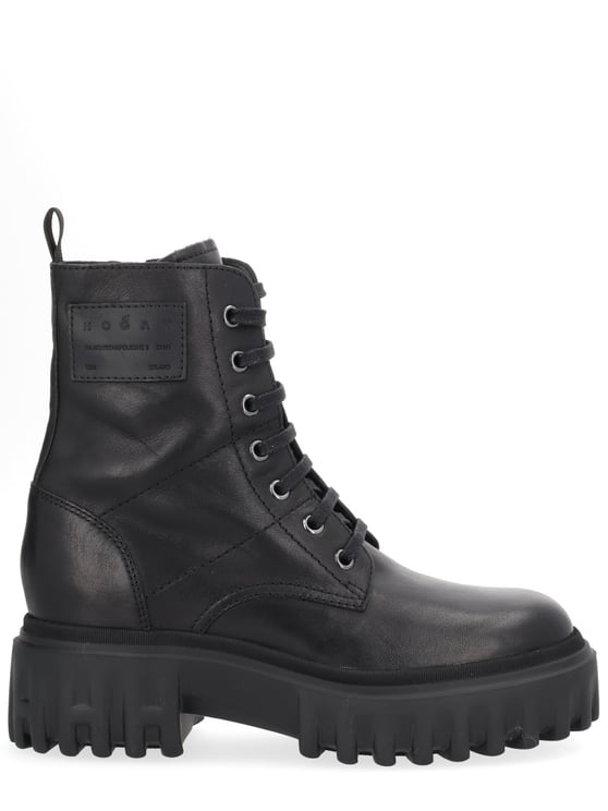 HOGAN Chunky Black Lace-up Boots with Ridged Sole